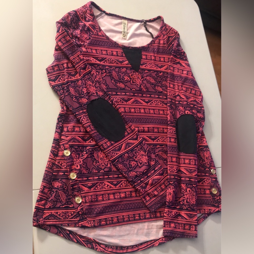 Hot Pink & Navy Blue With Gold Buttons Woman Large Blouse